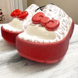Hello Kitty Red and White Womens Slide Clog Croc Platform Sandals (Please Read)